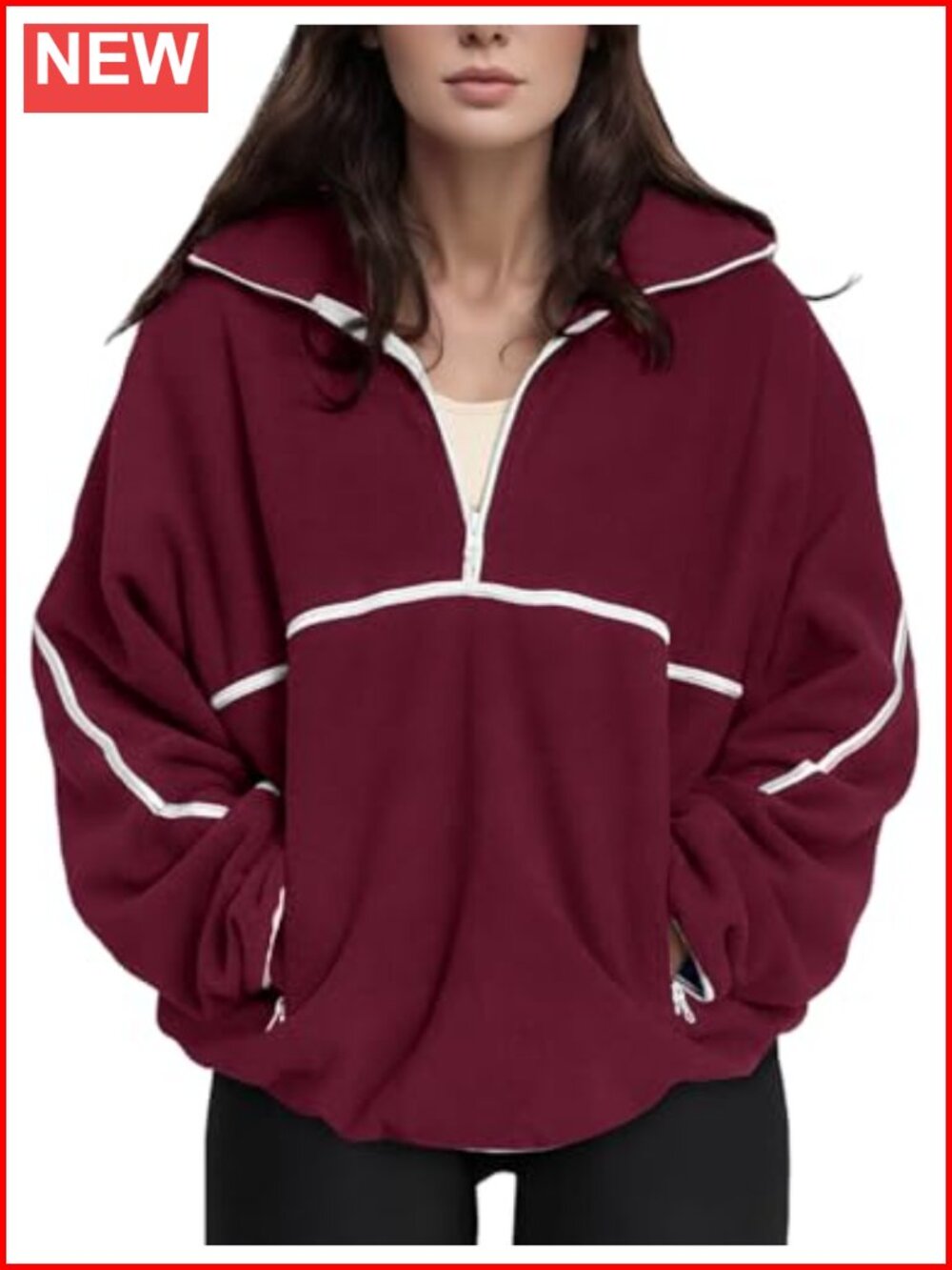 Fleece Quarter Zip Pullover Oversized Half Zip Sweatshirt Pockets